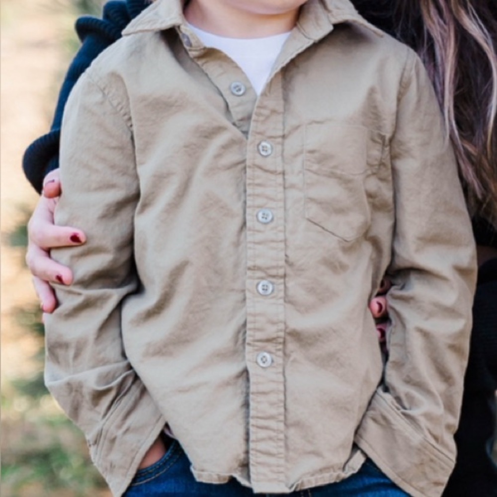Kids Army Green Button Down Long Sleeve Shirt